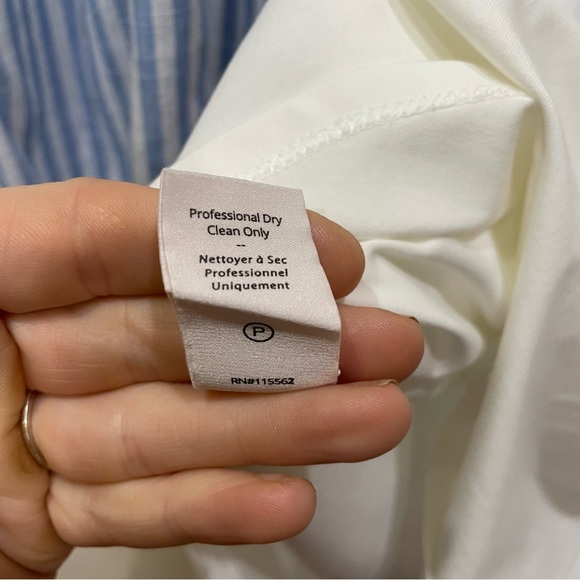 Cinq a Sept Carlie Top White W/ Contrast Blue Striped Sleeves - Picture 11 of 13